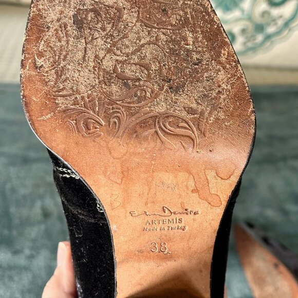 Erkan Demir - Artemis Black Velvet Boots w/ Stitched Embellishments -Sz. 38/ 7 - Picture 6 of 12